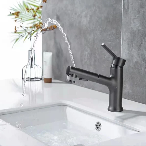 Factory Price Zinc Alloy Bathroom Basin Faucet Pull Out Hot Cold Mixer Water Tap Multifunction Bathroom Faucet