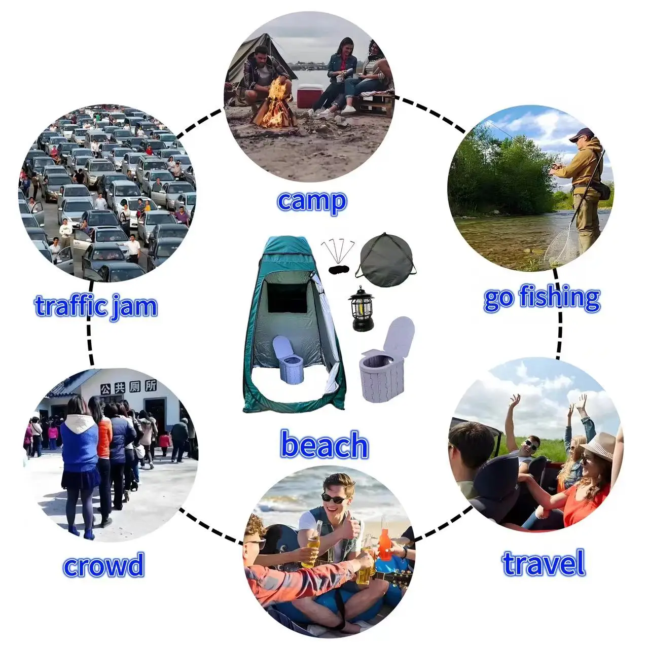 Factory Direct Outdoor Beach Shower Tent Quick Opening Changing Tent Emergency Light Portable Toilet 1 Person Capacity Camping