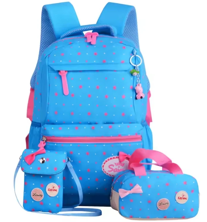 OEM Best Unisex Starry Star School Bag Set 3 Piece Including Trolley Backpack and Polyester School Bag for Kids Girls SB-01