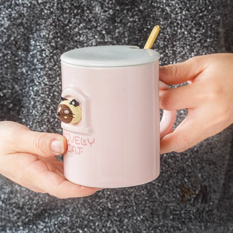 Fashion Couple 360ml creative coffee cup ceramic mug with lid and spoon set