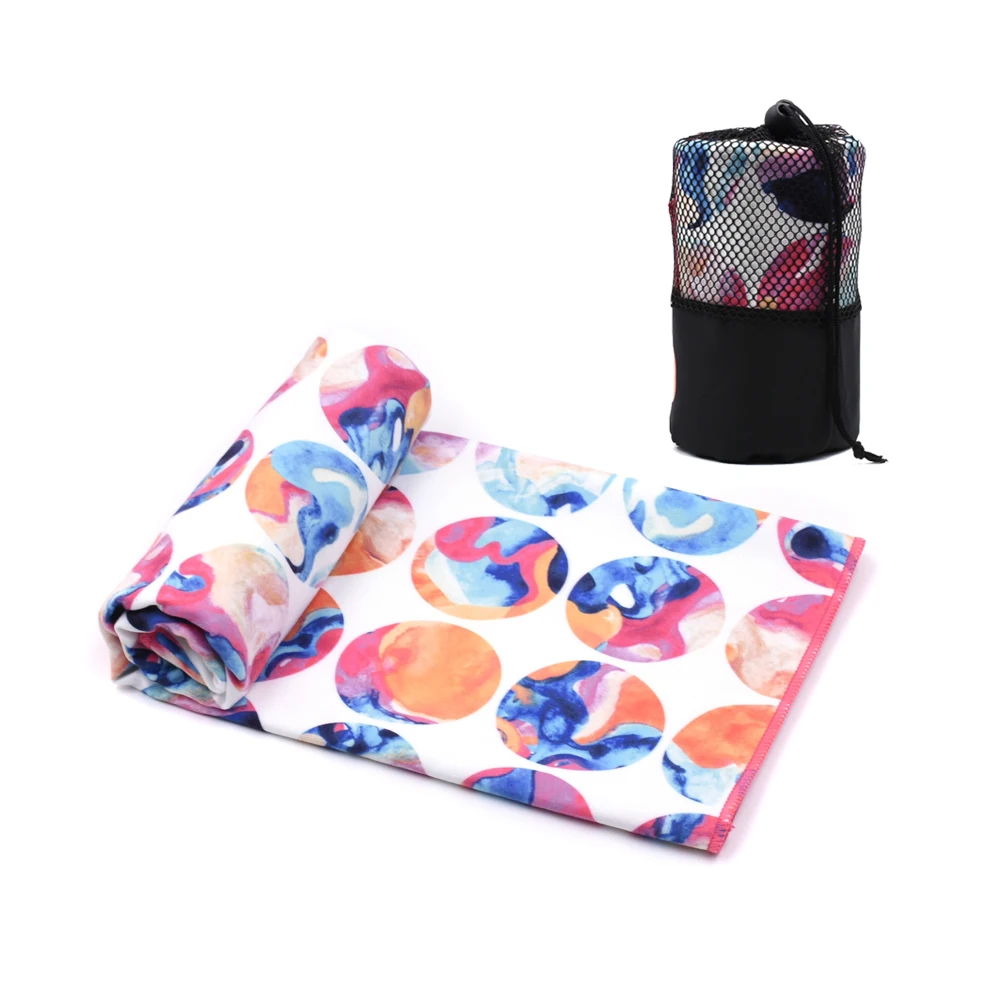 China manufacture printed micro fiber suede beach sport bath towel custom logo bag