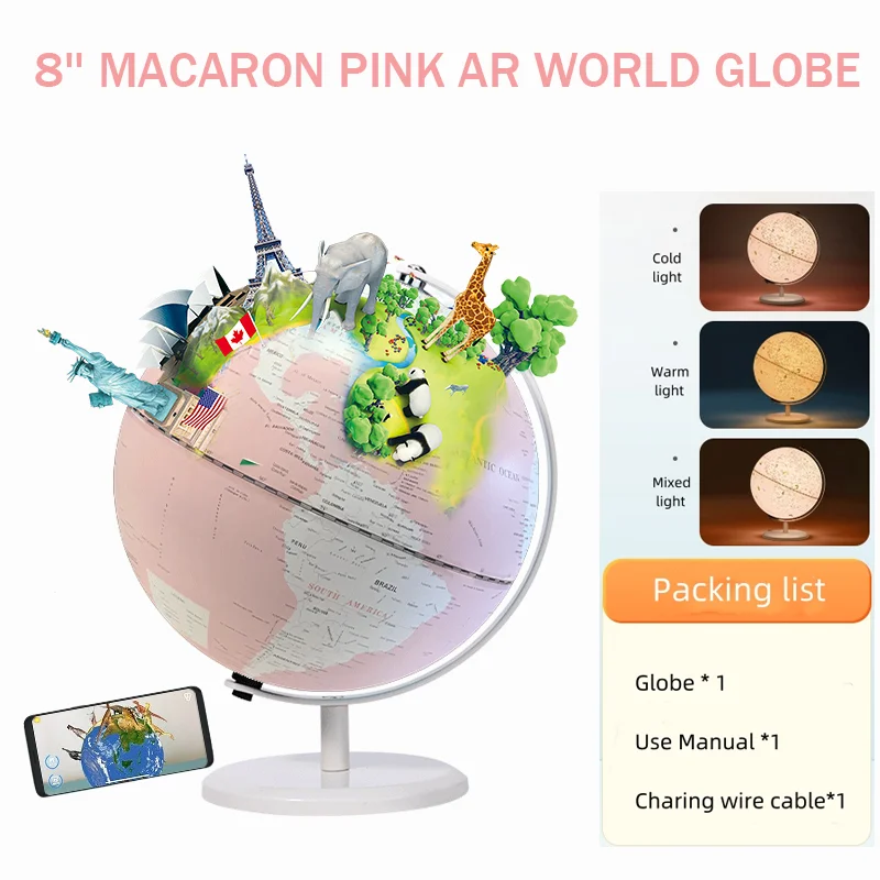 Illuminated AR Globe for Kids Learning  8' Small World Globe for Classroom Geography Educational Tool Gifts for Children