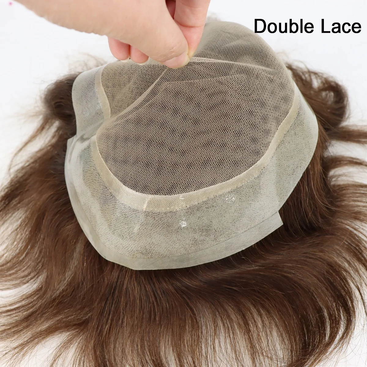 Australia Men Toupee Double Lace With Pu Around Brown Color 100% Indian Human Hair Replacement System Glue Wigs For Men Toupee