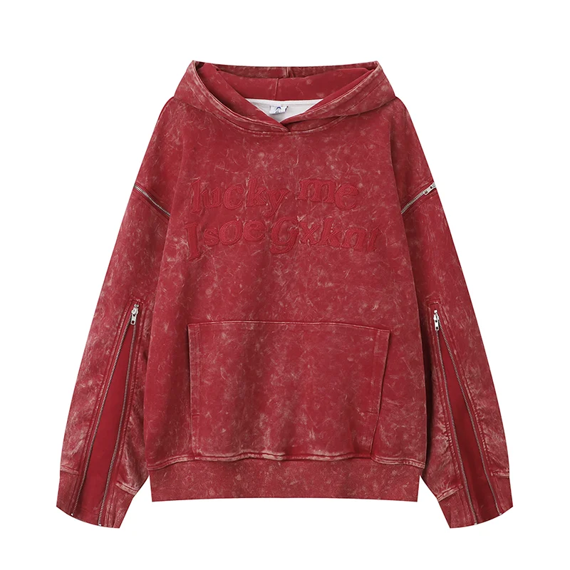 High Quality Cotton Acid Washed Hoodie High Street Series Washing Old Sweater Acid Washed Oversized Hoodie For Men