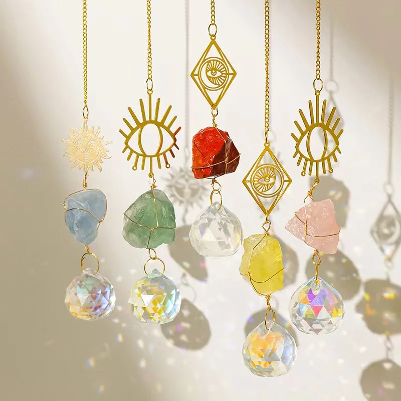 Rainbow Maker Natural Crystal Sun Catcher Rainbow Prism Sun Catcher Window Chain Prism Pendant Glass Ball