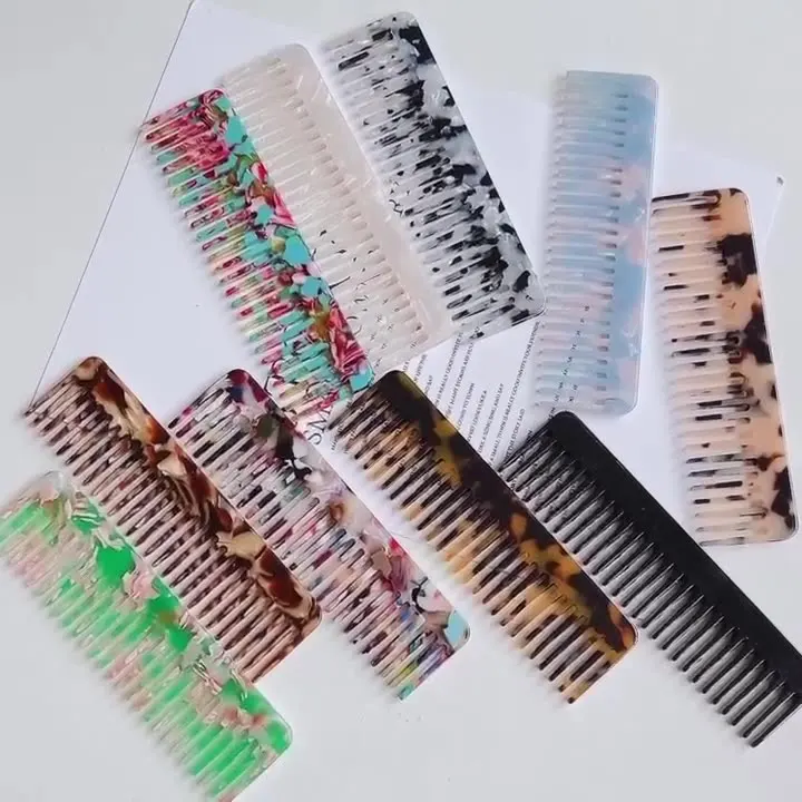 Anti Static Cellulose Leopard Marble Acetic Acid Detangler Comb Custom Logo Acetate Detangling Hair Comb