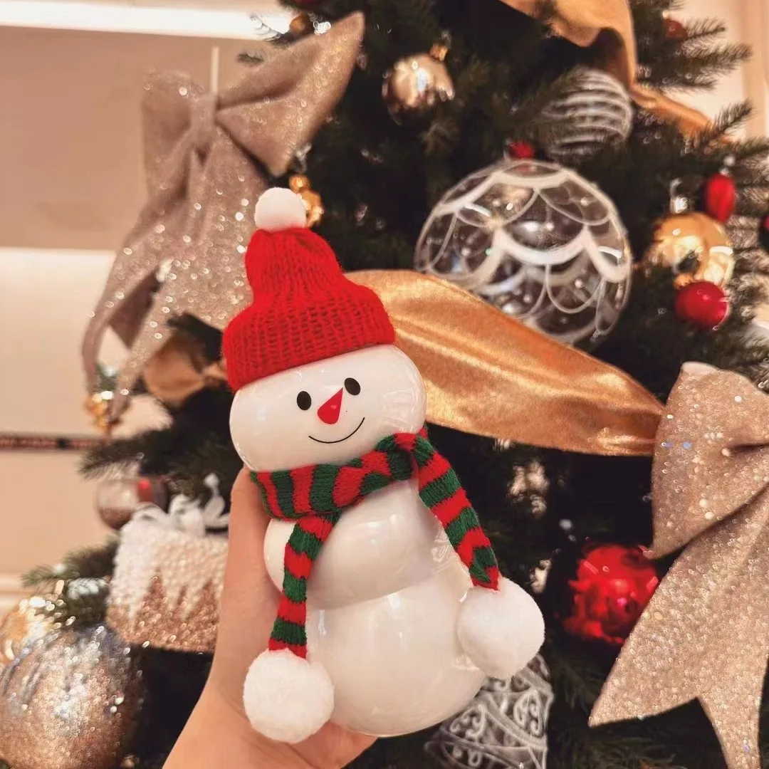 New Style Cute Christmas Cup 500ml Snowman Milk Tea Juice Beverage Bottle with Cap