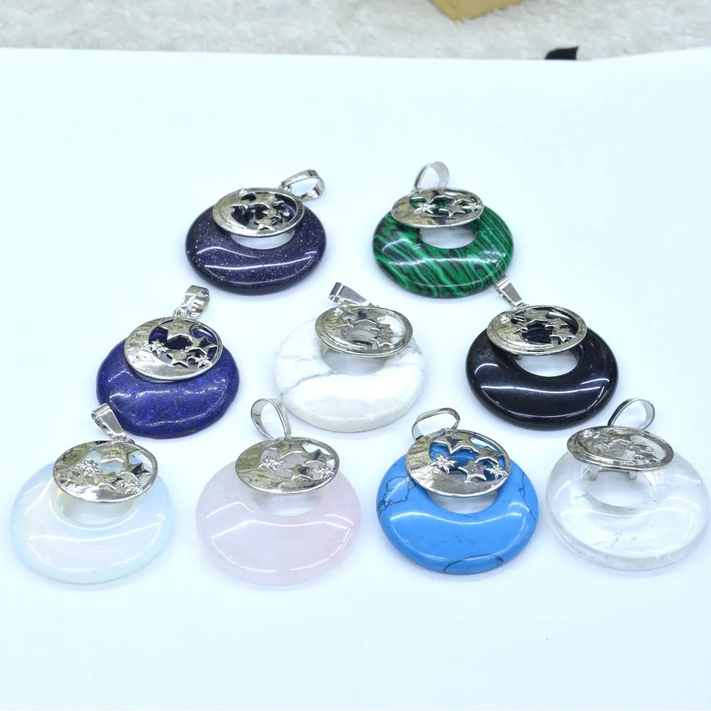 Natural Stone Donut Healing Crystal Amulet Stars Pendants Lucky Gemstone Crystal DIY Charm Meditation Reiki Stone Jewelry