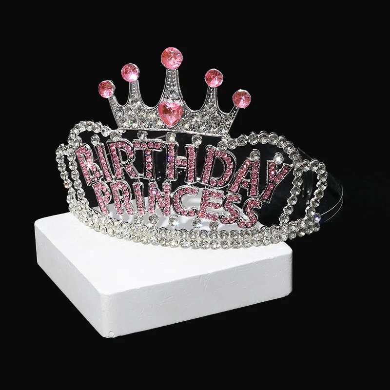 Wholesale Low Cost Hot Selling New Design Crown With Comb Party Hair Jewelry Pink Diamond Birthday Princess Tiara For Girl