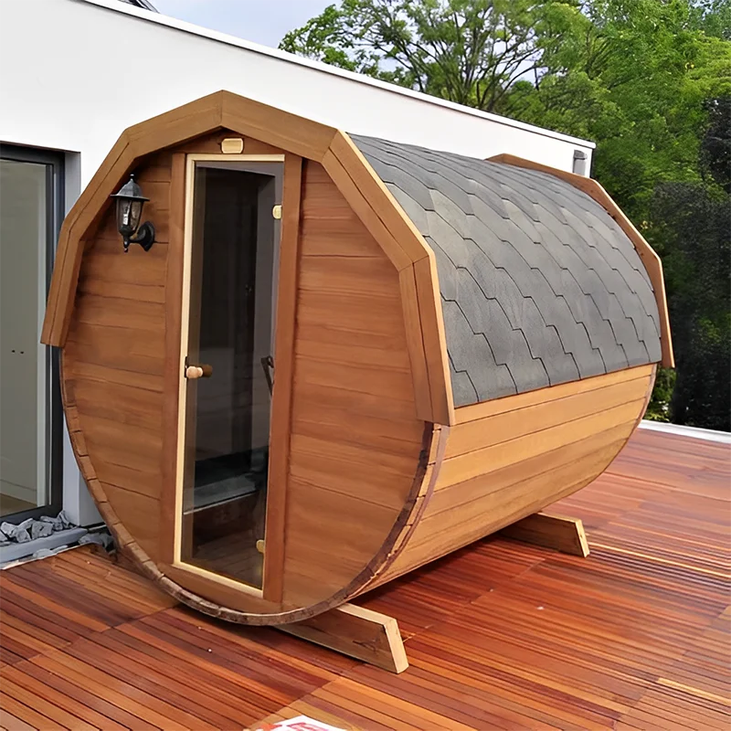 Home Canadian Red Cedar Outdoor Lay Down Barrel Steam Sauna Room