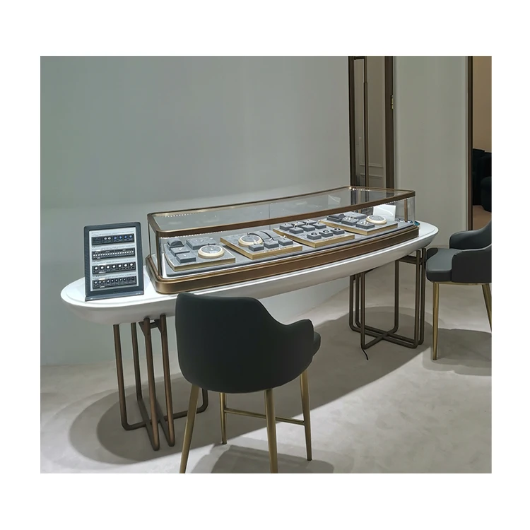 European-Style Jewelry Cabinet Design Shopping Mall High-End Gold Display Cabinet Stainless Steel Jewelry Glass Counter
