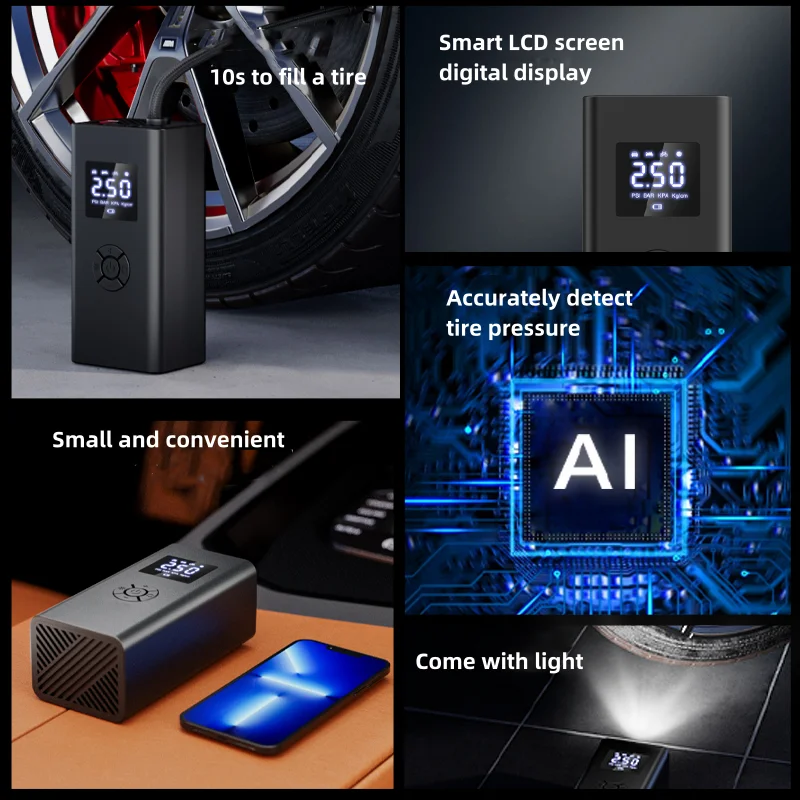 New Design Portable 22mm cylinder ABS Wireless DC 12V Digital Display Car Air Compressor Pump Automatic Tire Inflator