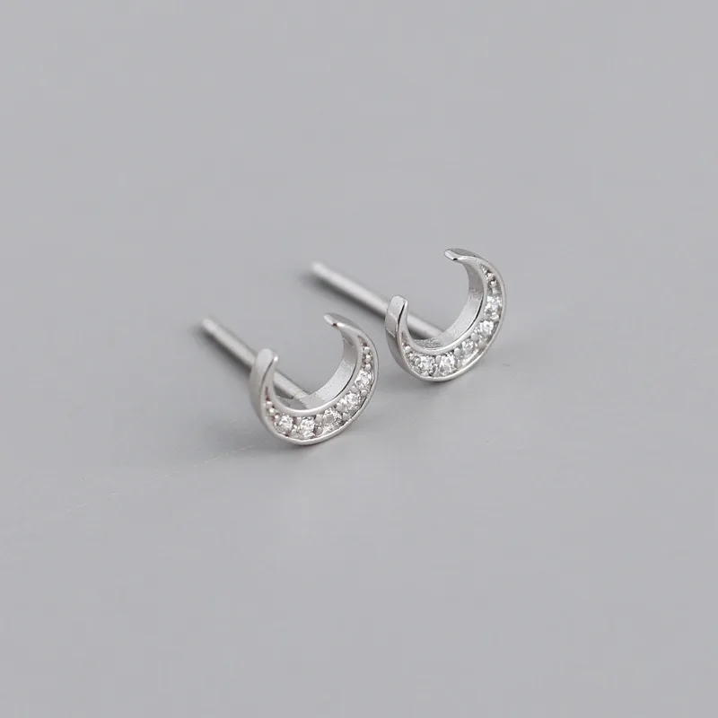 fashion 925 Sterling Silver Moon Earrings with White Zirconia Gold Plated Moon Shape Stud Earrings For Women Screw Back Earring