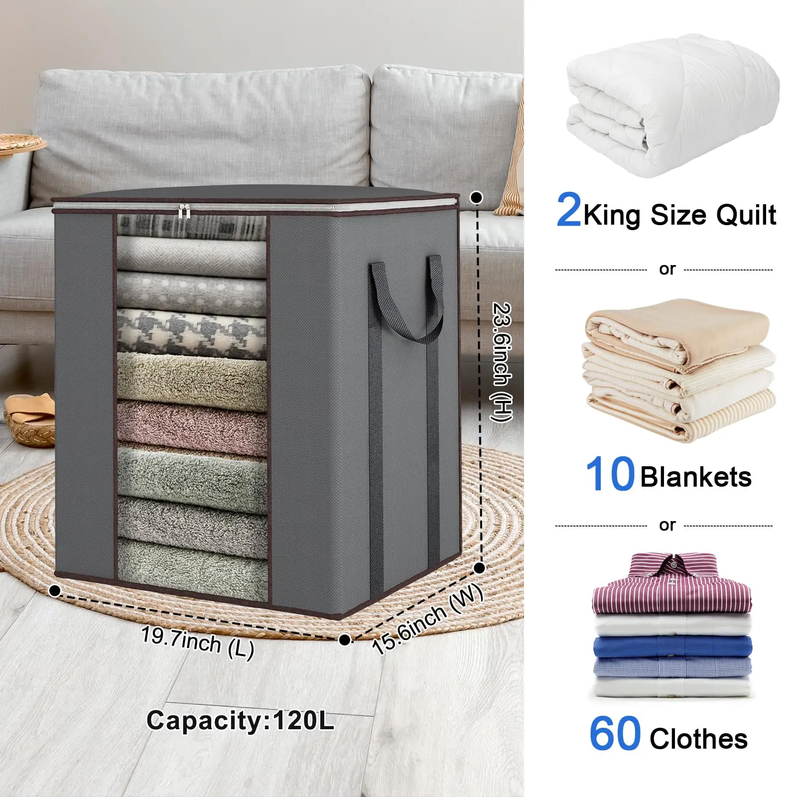 Extra Large Blanket Storage Bags with Reinforced Handles Clothes Storage Containers for Comforter Portable Storage Bags