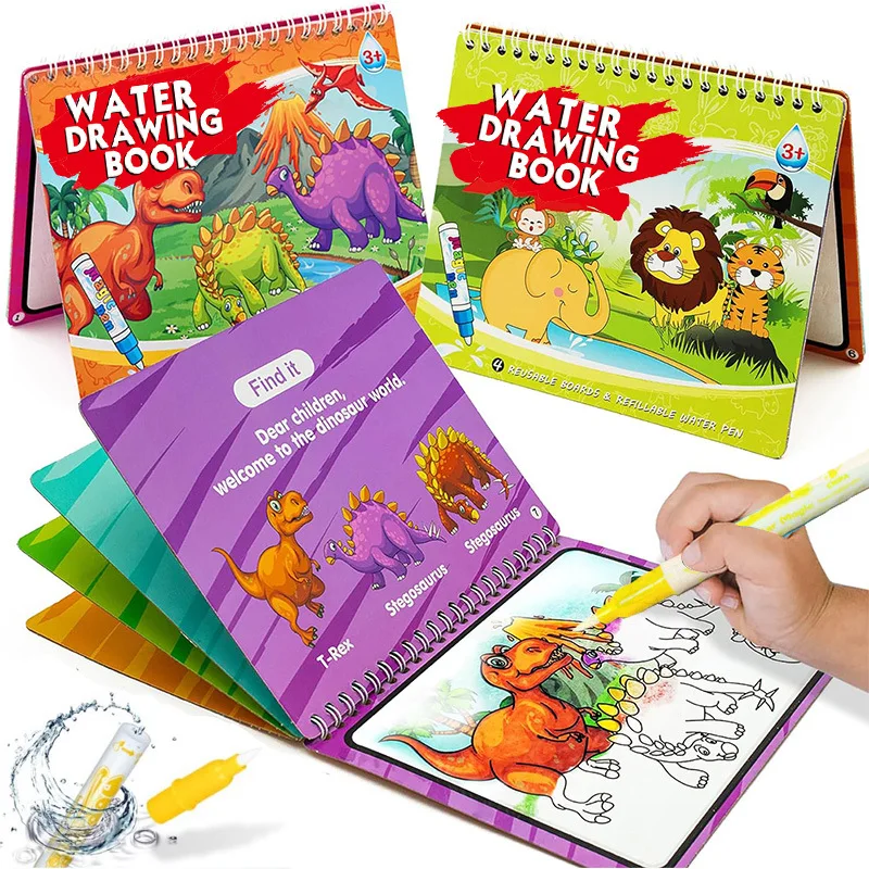 2024 New Products Kids Educational Water Coloring Doodle Set Painting Erasable Drawing Book Magic Water Book