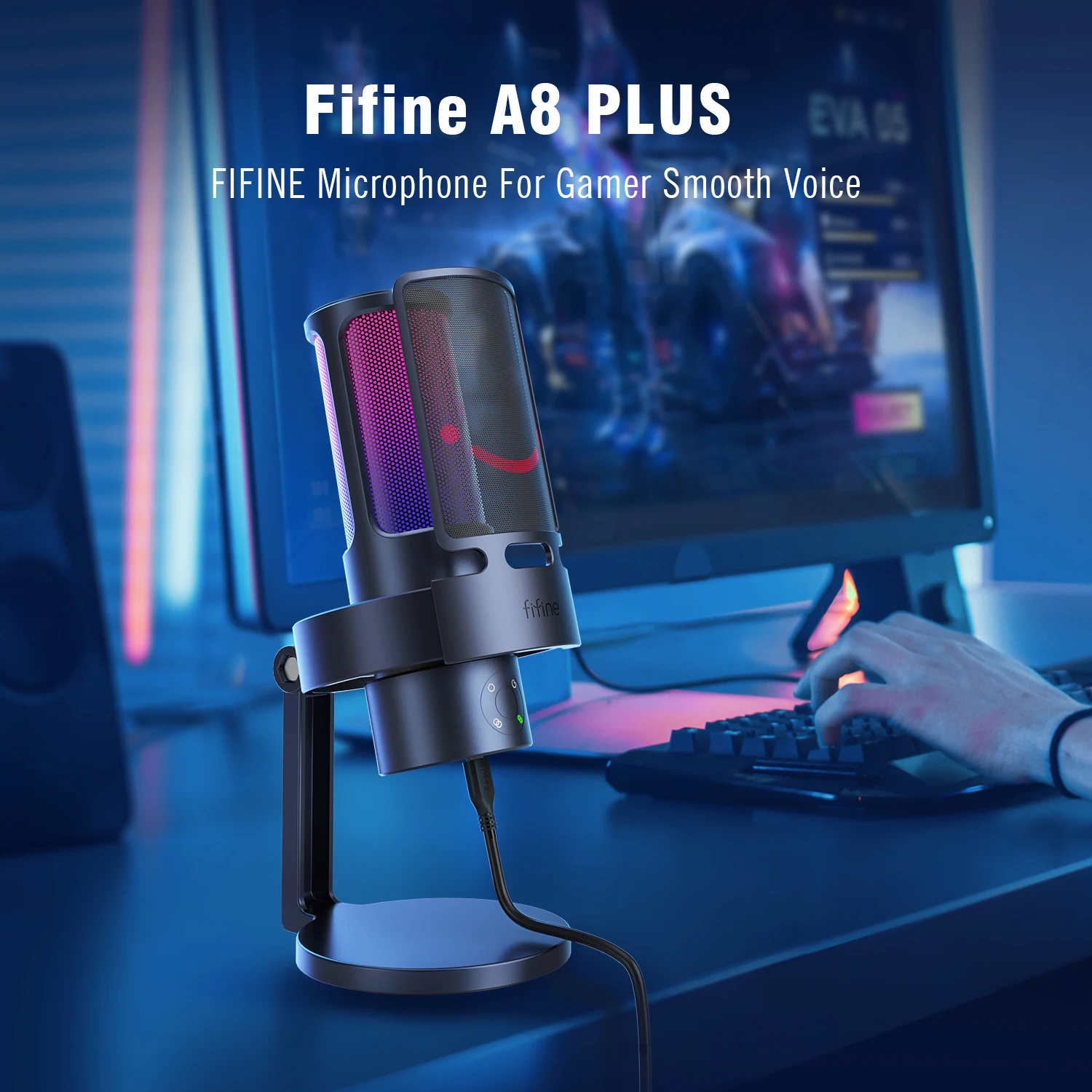 Fifine A8 Plus RGB Gaming Mic Microphone Professional Podcast Condenser Microphone Gaming USB Microphone