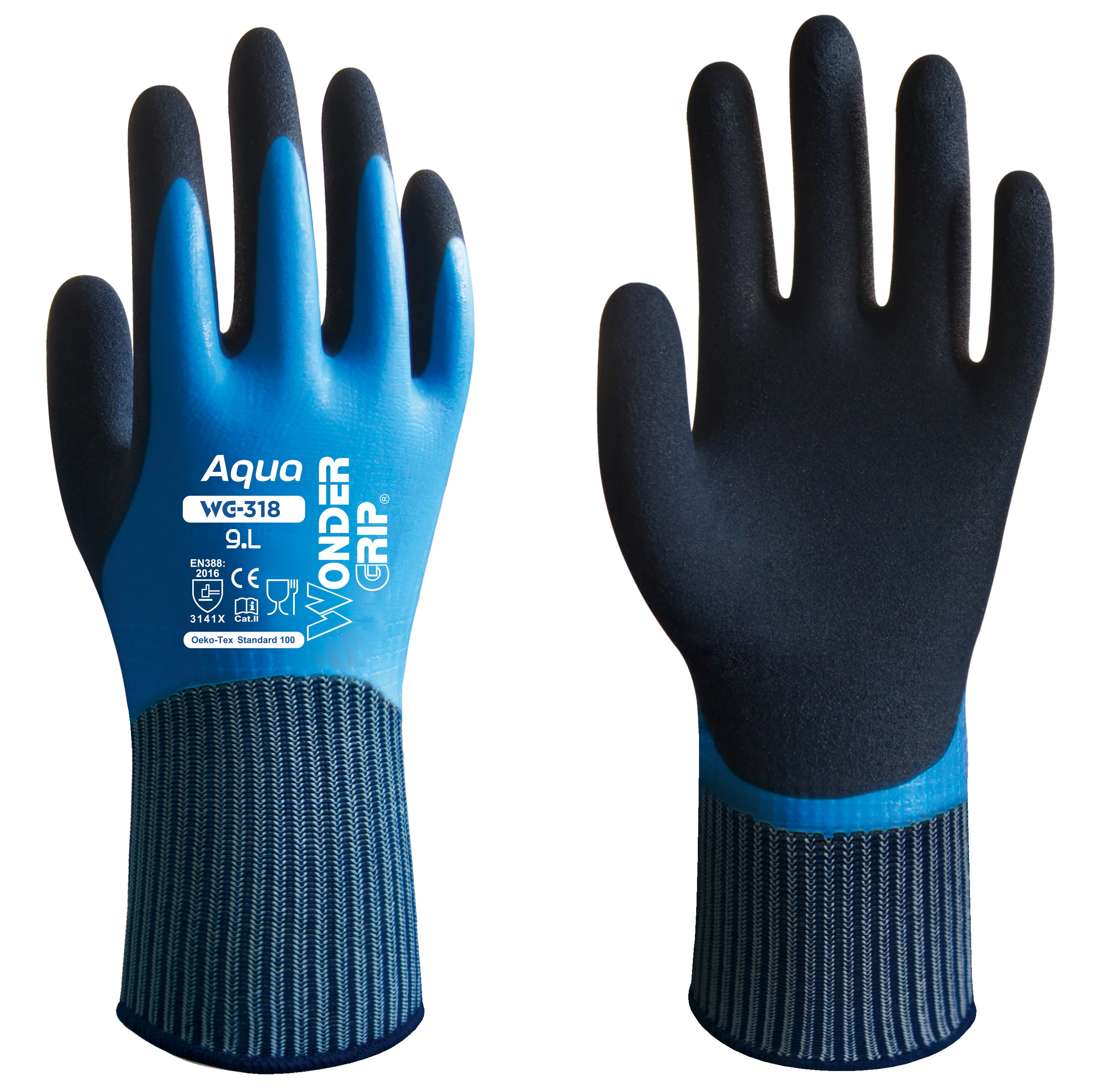 WG-318 Blue Nylon Latex Fully Foam Coated Waterproof Garden Work Gloves