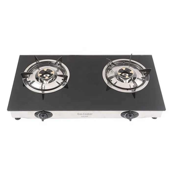 Непригорающая эмалированная газовая плита, многоразовая с 2 горелками, с черным стеклом, для защиты от жидкости