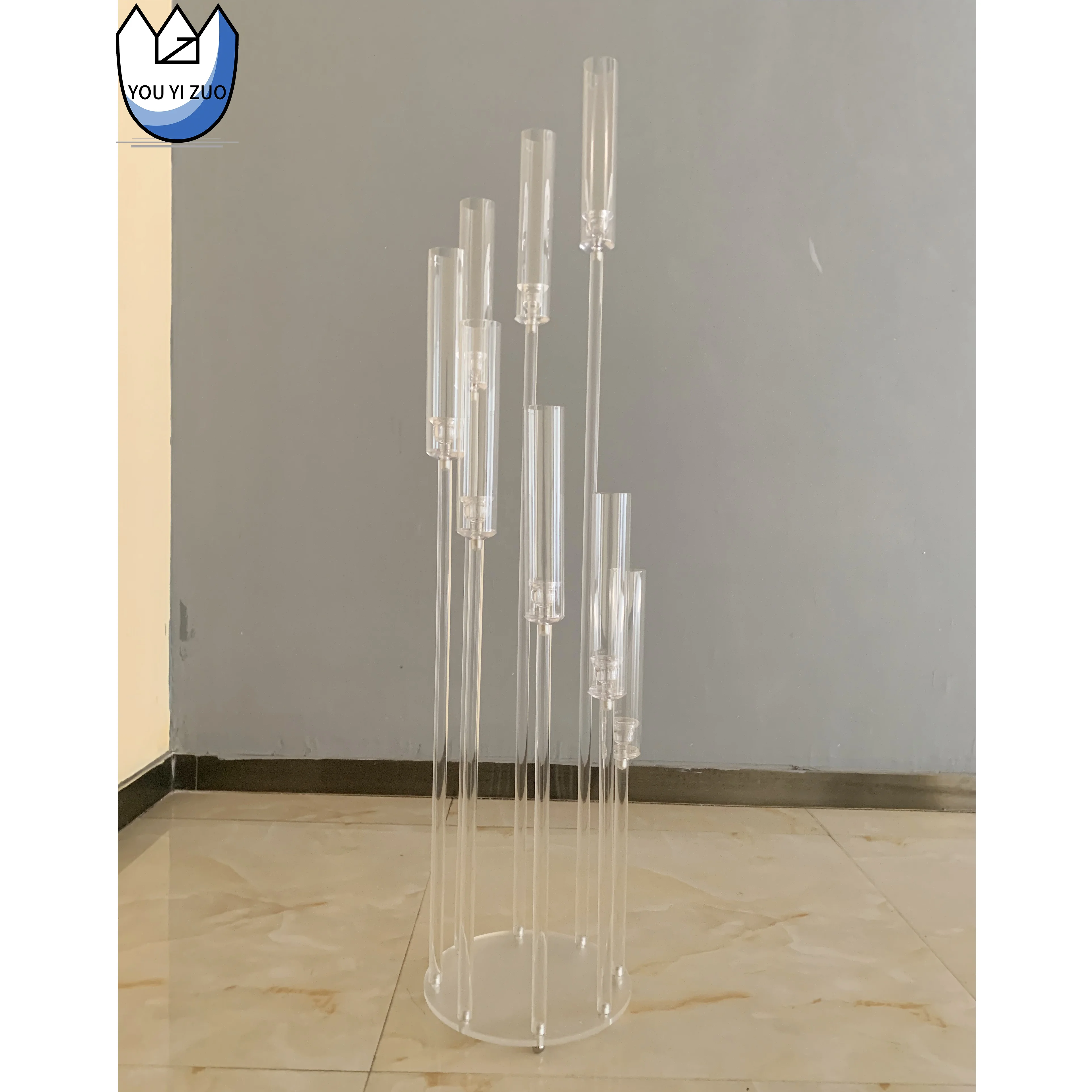 YYZ Crystal Gold Candle Stand Display Electronic Candelabra Centerpieces Stand Candle Cylinder Candle Holders For Restaurant