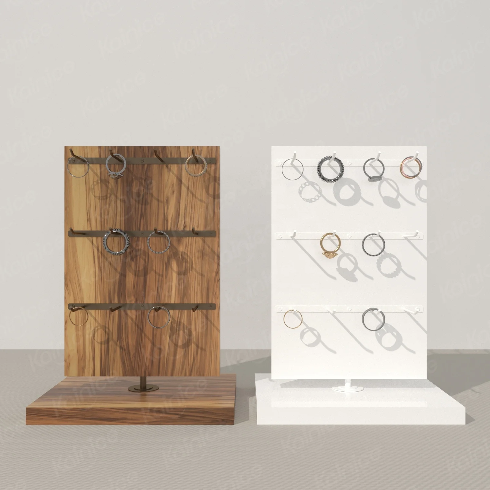 Kainice Wooden Spinner Acrylic Keychain Sock Display Rack Counter Top Rotating Acrylic Hook Jewelry Display Stand