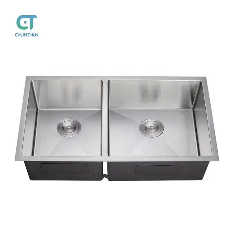 Hot Products Nano Titanium Black Handmade Kitchen Sinks Double Bowl Undermount Stainless Steel Kitchen Sink