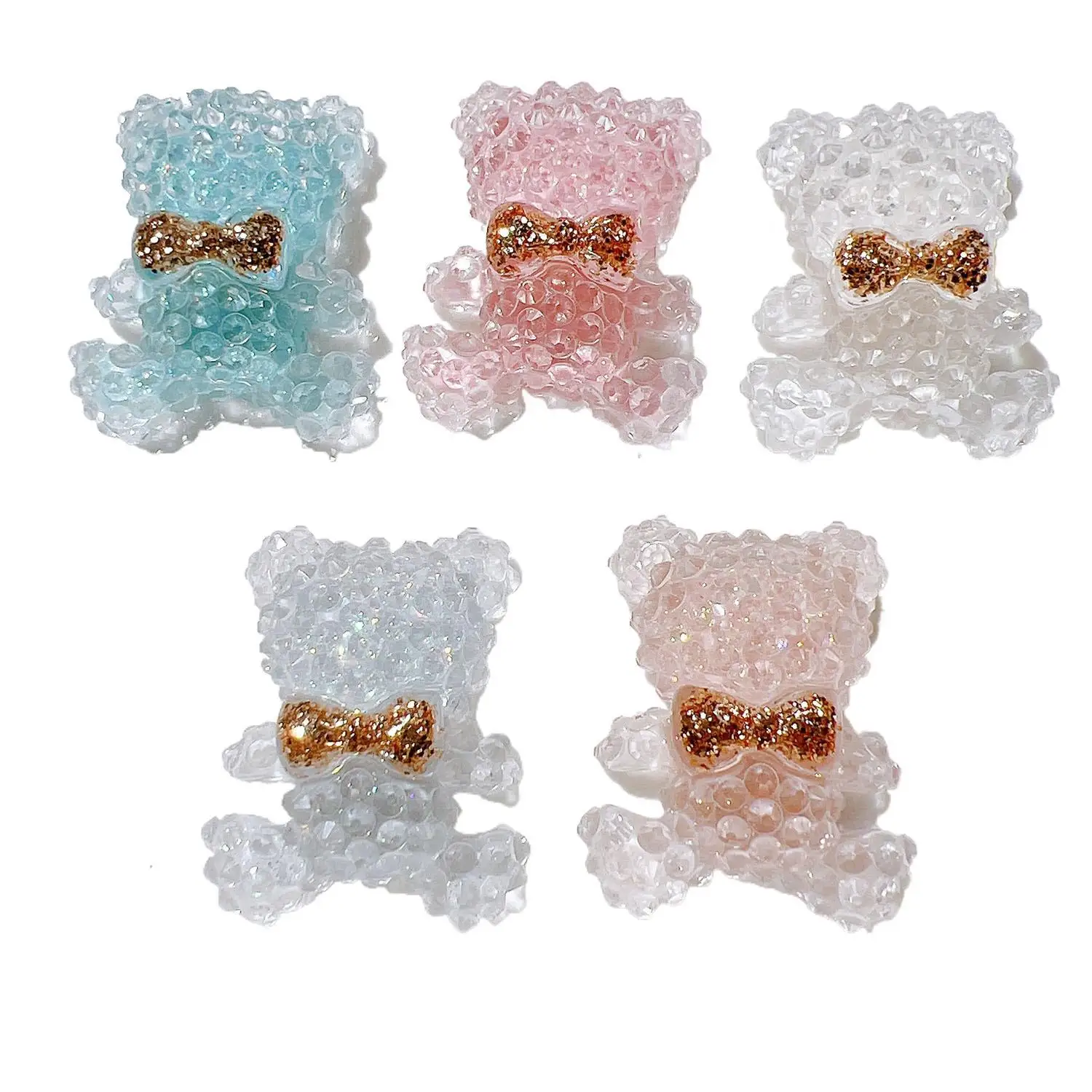 100Pcs Resin Cute Shiny Bear Resin Cabochon Flatbacks Scrapbooking For Hair Bows Accessories DIY Phone Case Decoration