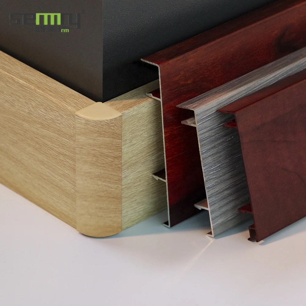 Beautiful wood colour floor decorating trim aluminum baseboard metal baseboard in stock (1600287409871)