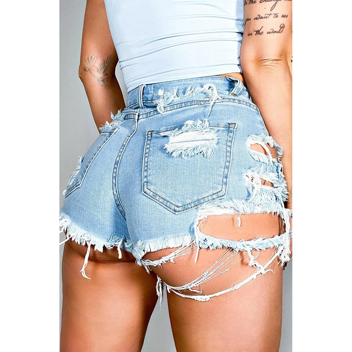 Summer Ripped Jeans Shorts For Women High Waist Hole Blue Denim Hot Shorts Female Fashion Streetwear Bottoms
