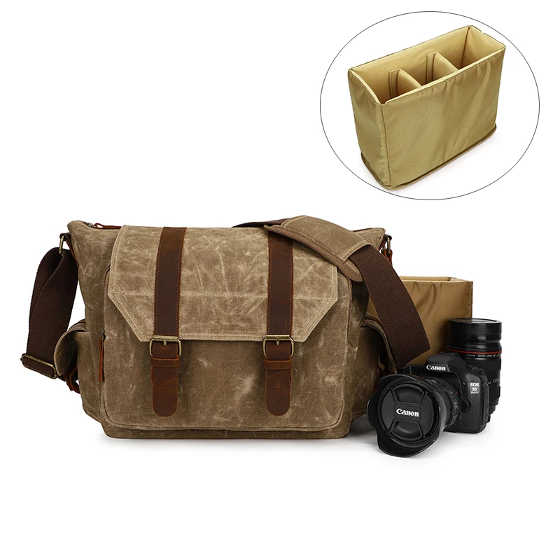 Vintage Waxed Canvas Leather Waterproof Digital Dslr Camera Bag For Nikon Canon Sony Dslr
