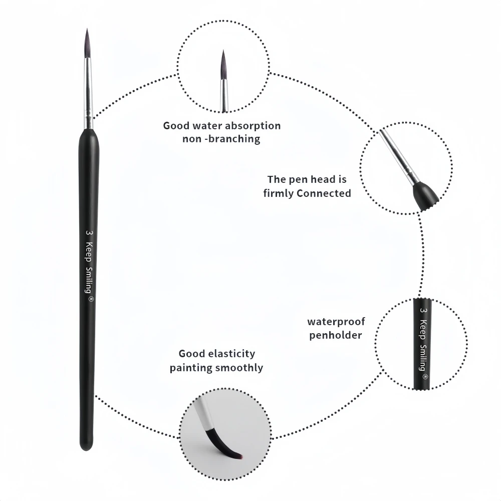 Keep Smiling 6pcs Detail Paint Brushes Drawing Nylon Hook Line Pen For Acrylic Watercolor Painting