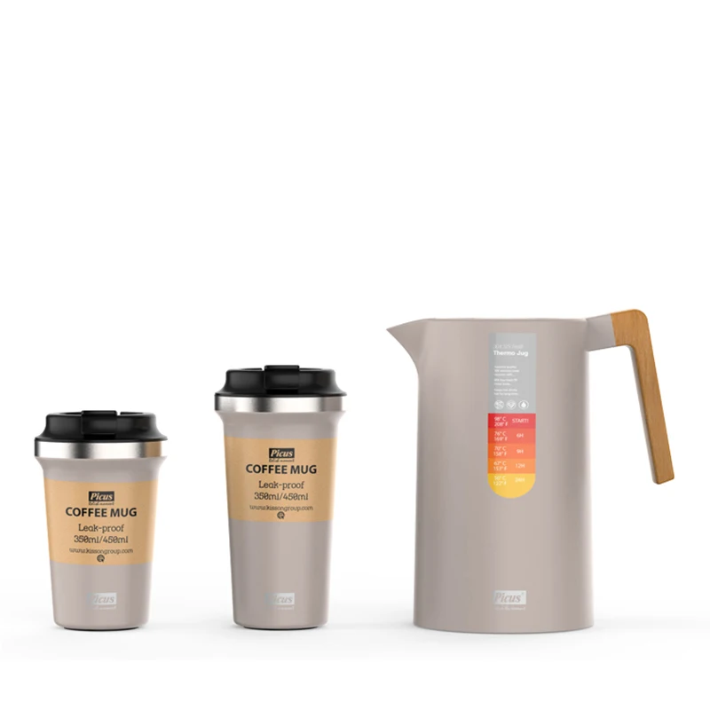 1.0L 1.3L PP OUTER WITH DOUBLE WALL STAINLESS STEEL LINER VACUUM JUG  NORDIC THERMAL CARAFE  WITH BEECH WOODEN HANDLE