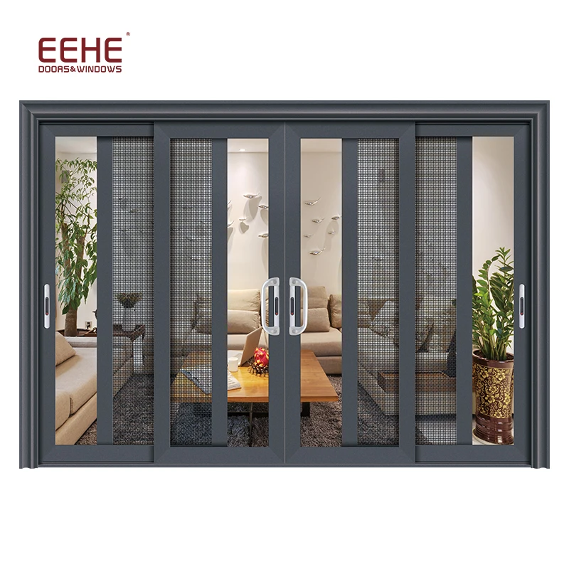 EEHE Door Double Glazed Patio Sliding Door with Screen Aluminum Alloy Balcony Sliding Glass Wooden Box Swing Security Doors