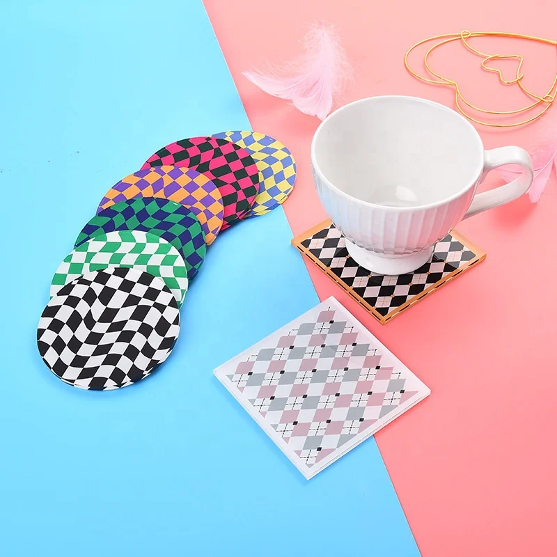 Table Decoration Mat Simple Nordic Checkerboard Acrylic Coaster Coffee Milk Tea Heat Insulation Mat