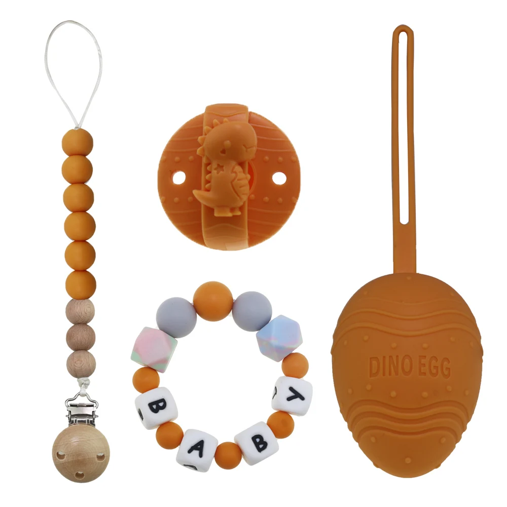 Hot Sell Newborn Gift Babies Silicone Dummy Clip Chain Set Animal Pacifier Holder With Case Cover Baby Pacifier Set