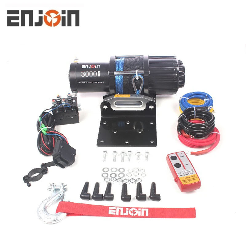ENJOIN Synthetic Rope 3000 lbs Winch 3000LBS (1363KGS) Electric Winch 12V with Synthetic Rope