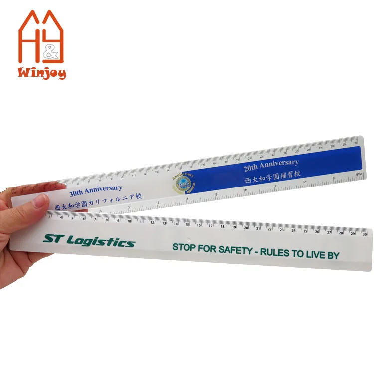Custom 15cm/6 Inch 30cm/12 Transparent Plastic Straight Ruler With Customized Logo Print for School and Office.
