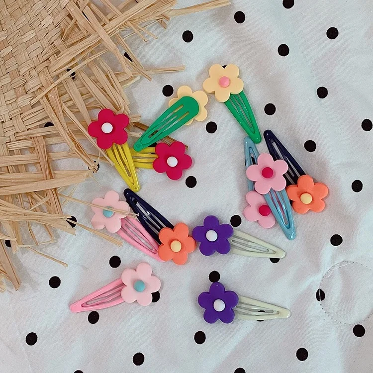 2pcs/set Korean small flower hair pins Cute candy color girls clips for hair water sweet girl drop hair clip