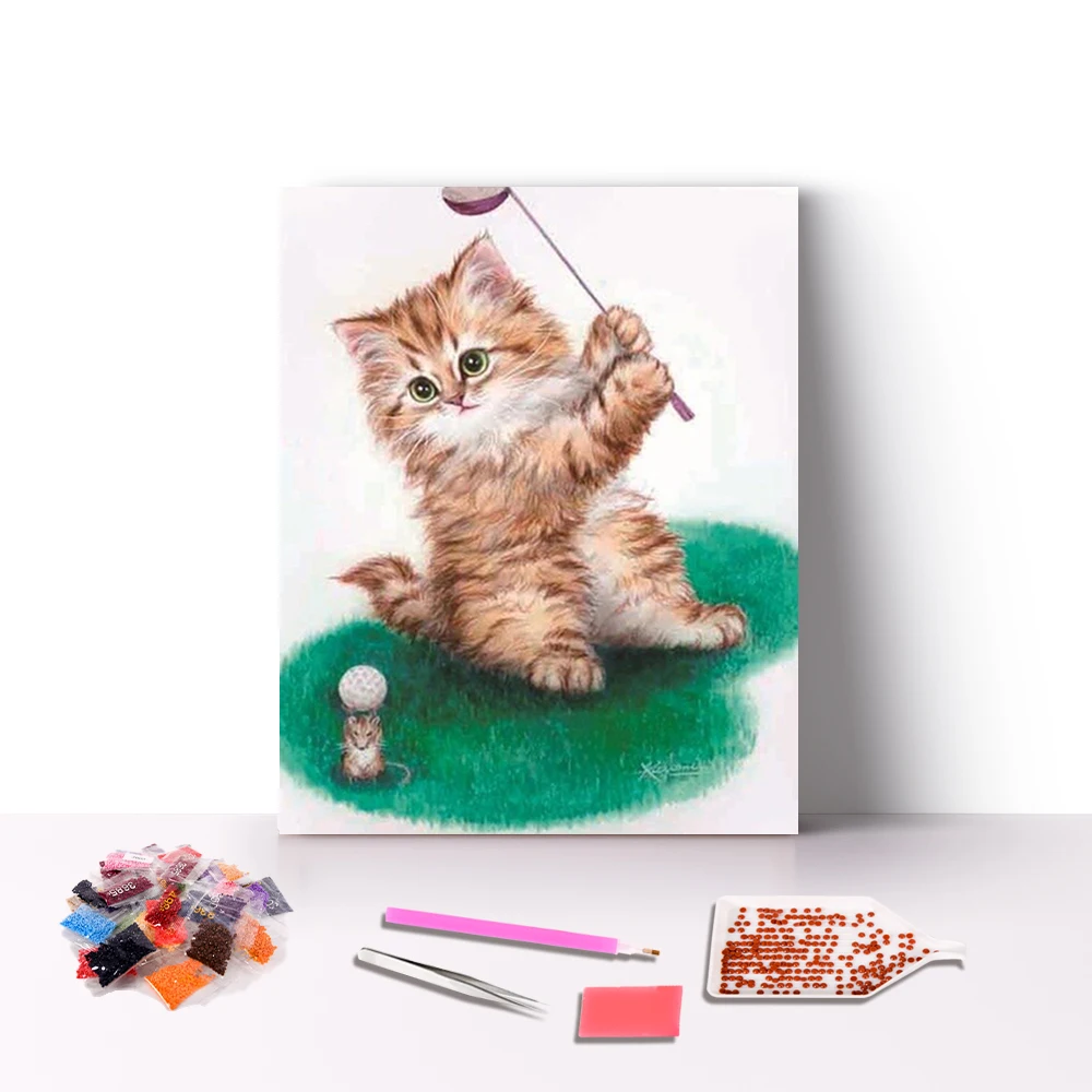 
Custom 5D Full Drill Cute Animal Dog Cat Mosaic Wall Art Round Diamond Paint by Number 