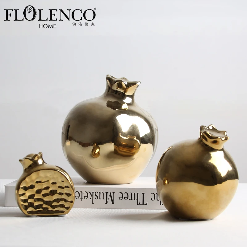 Arabic good quality ceramic luxury home decoration pieces golden pomegranate decor