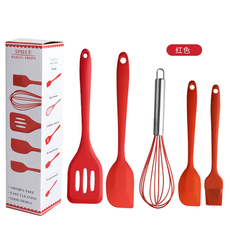 New Silicone Products Home and Kitchen Accessories 5Pcs Heat Resistant Food Silicone Kitchen Utensils Cheap Cooking Spatula Set