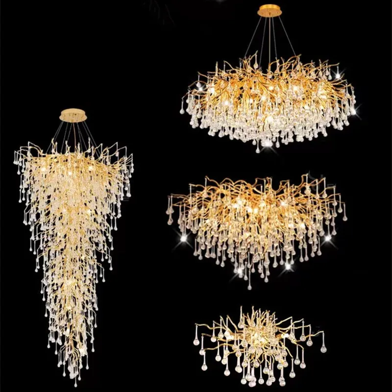 32 inches Chandelier Crystal Lights Luxury Stock Tree Branch Chandelier Round Square Raindrop Crystal Light