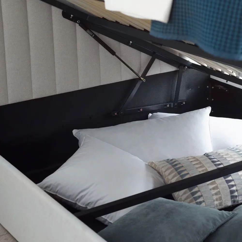 Natural Fabric Winged USB Ottoman Electric Media TV Bed