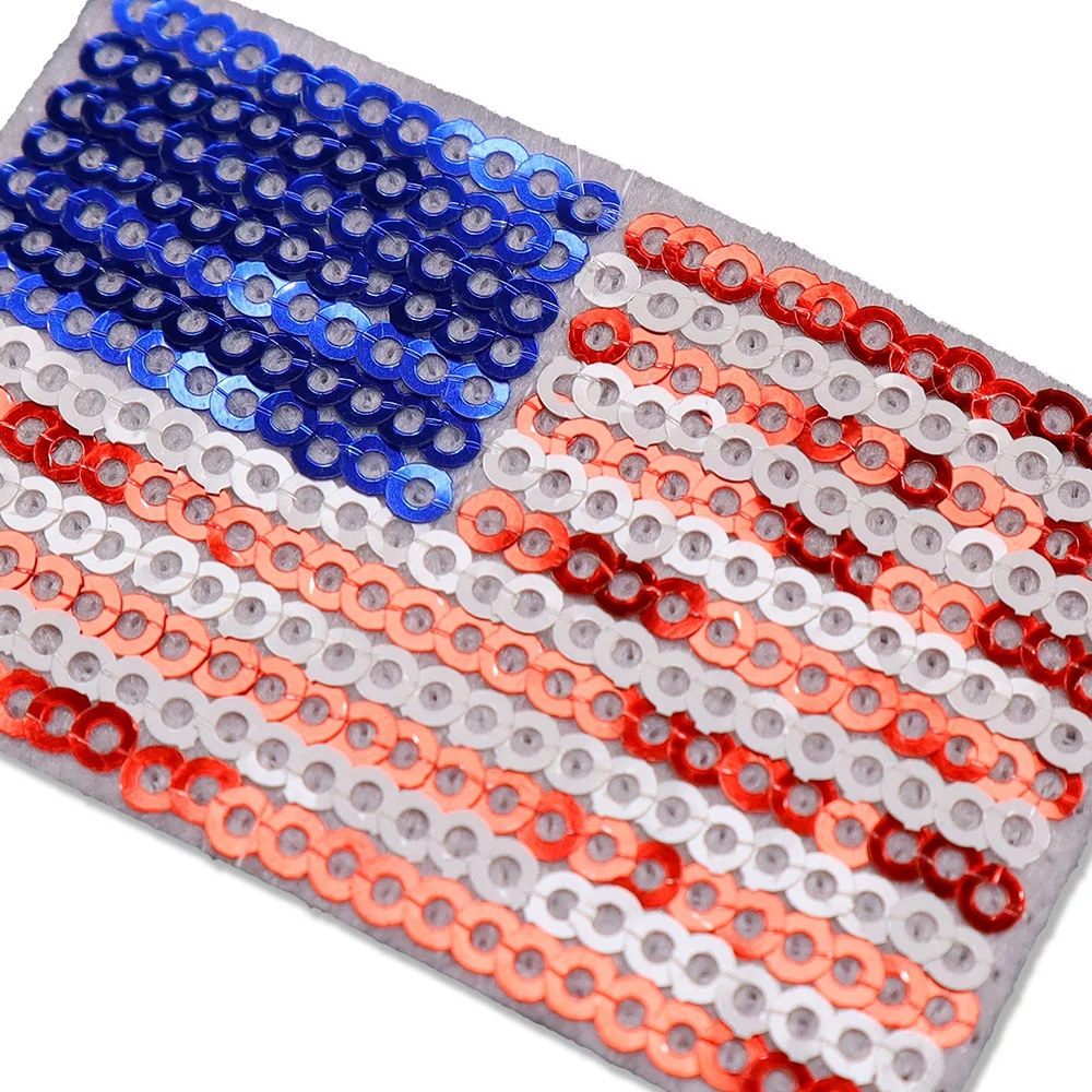 Wholesale 4th Of July Iron On Usa American Sequin Patches Custom Logo Independence Day Patches Sequin For Clothing