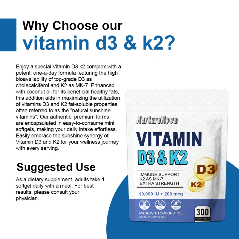 Wholesale and OEM processing of two in one vitamin D3+K2 capsules from the source factory in stock