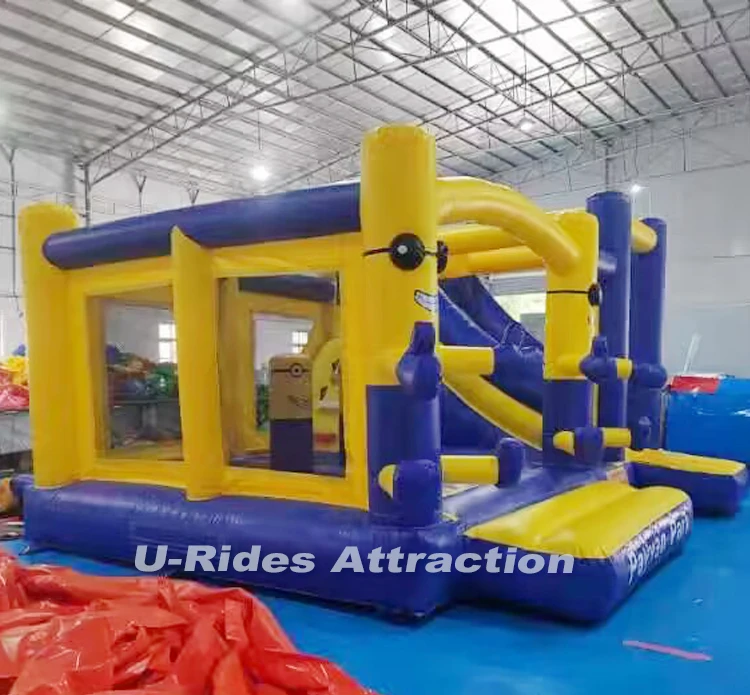 yellow and blue color PVC material customized cartoon blow up jumping house minion inflatable bouncer for kids