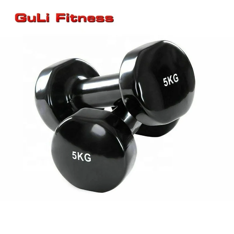 Customized Hex Vinyl Coated Dumbbells lb 5KG Cast Iron Urethane Dumbbells Set Gym Home Fitness Color Dumbbells