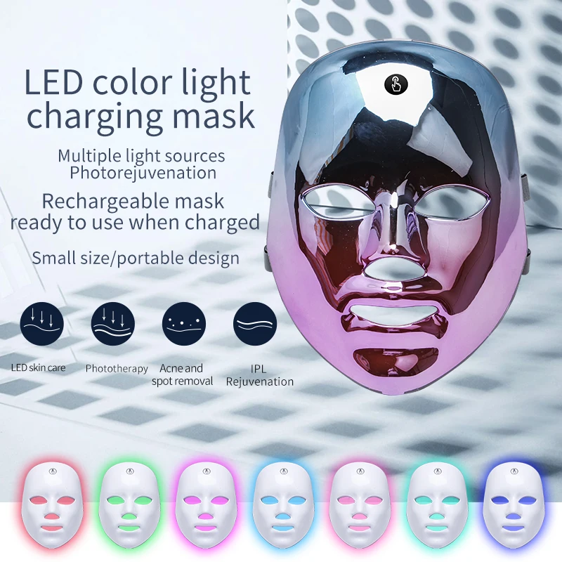 Wireless rechargeable 7 color led face mask photon handheld facial  pdt led light therapy machine