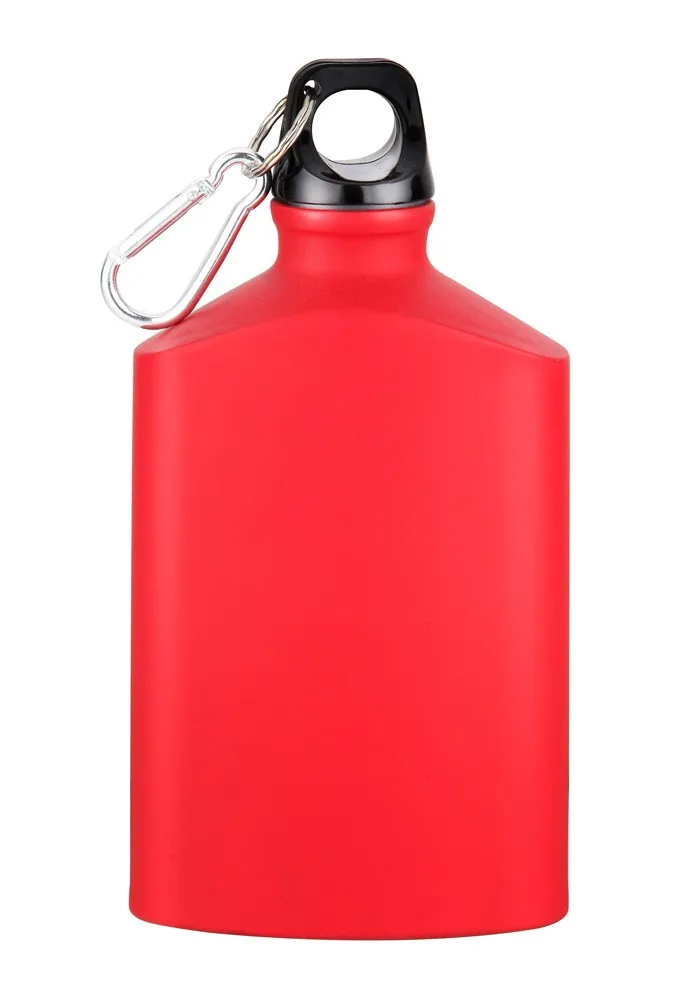 600ml single wall water bottle flat aluminum water bottle aluminum sports water bottle for travel with Climbing buckle