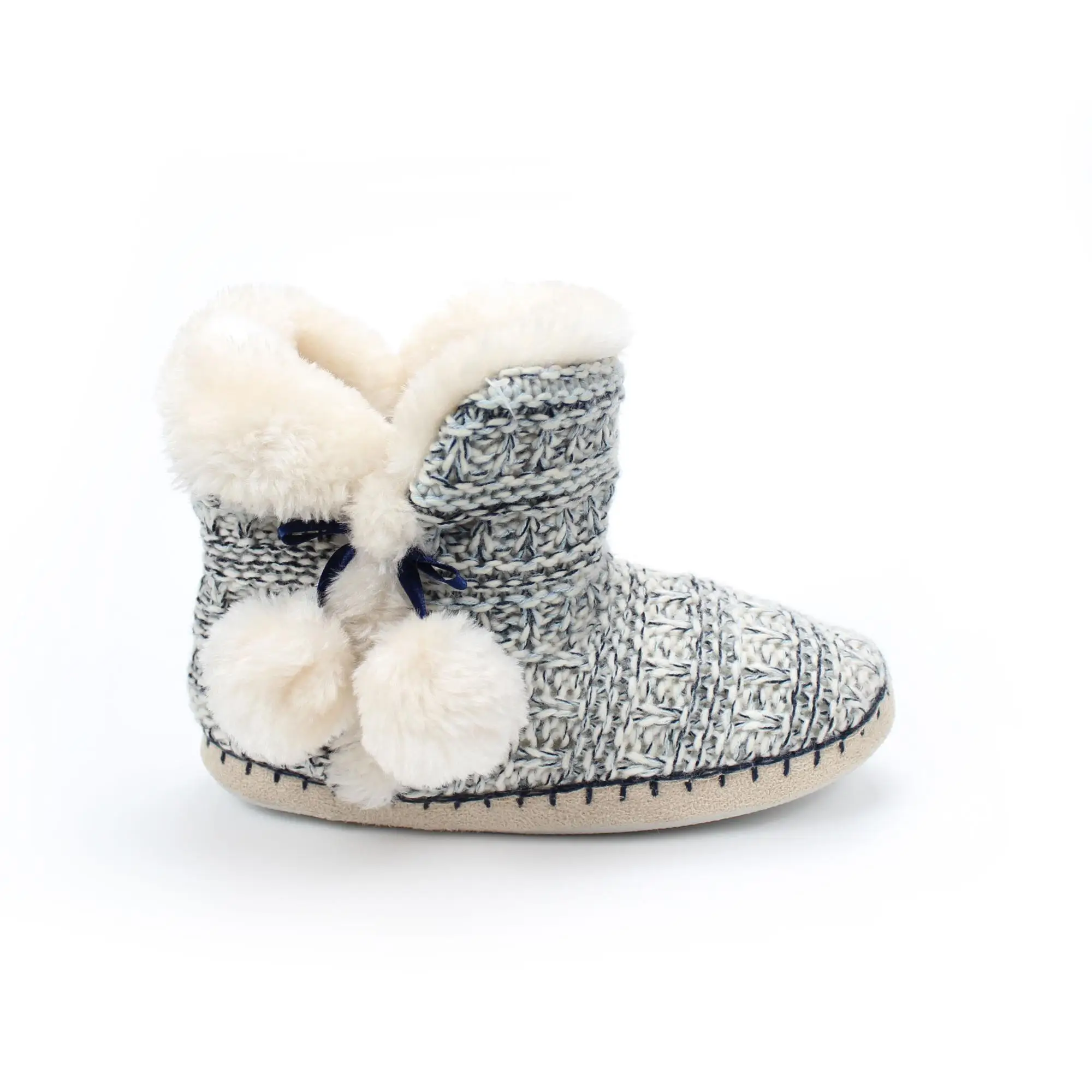 
knit two ball warm home woman TPR outsole indoor slipper boots 