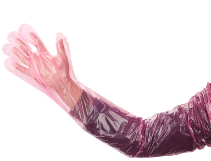 Hot Wholesale Disposable Soft Plastic Film Gloves Extra Long Full Arm Examination Artificial Insemination Glove with shoulder